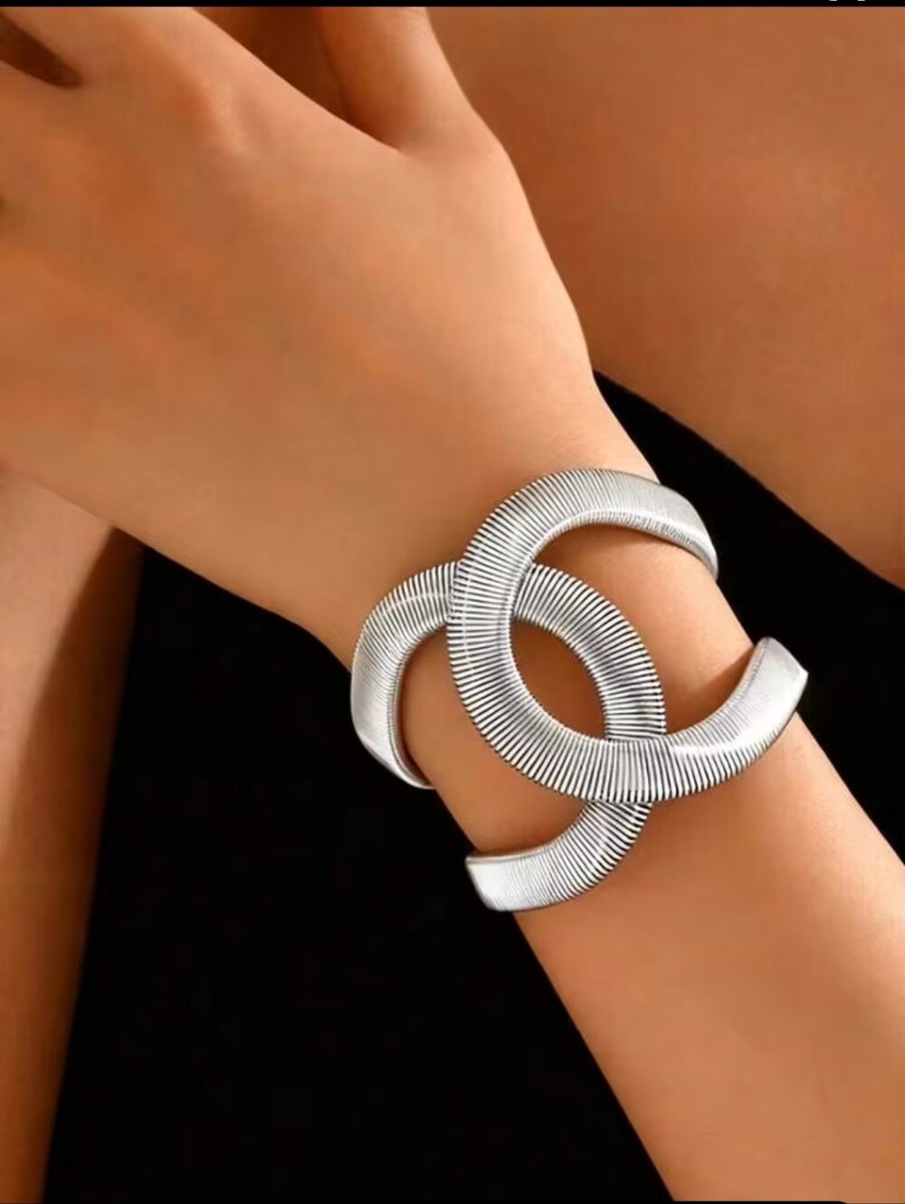 Silver Interlocking Loop Statement Bracelet - Women Jewelry